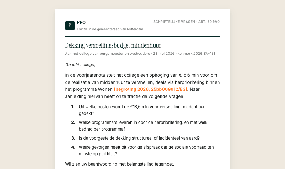 Voorbeeld van een schriftelijke vraag op A4